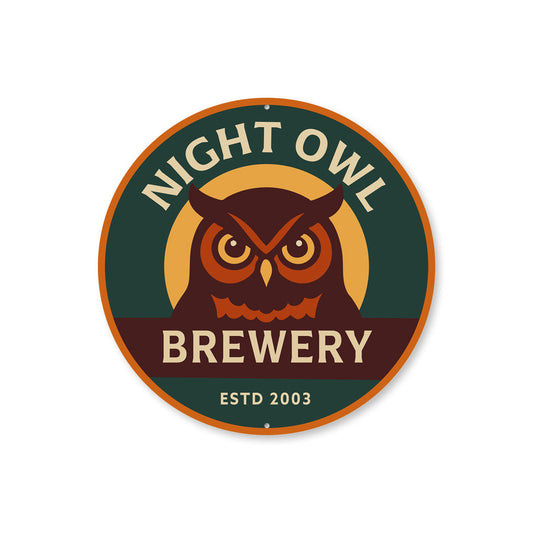 Night Owl Brewery Established Round Sign