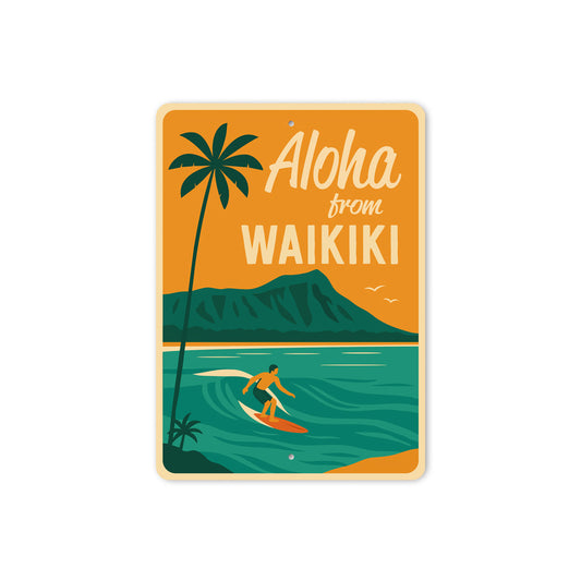 Aloha From Waikiki Hawaii Surfing Sign