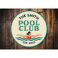 Personalized Pool Club Established Year Sign