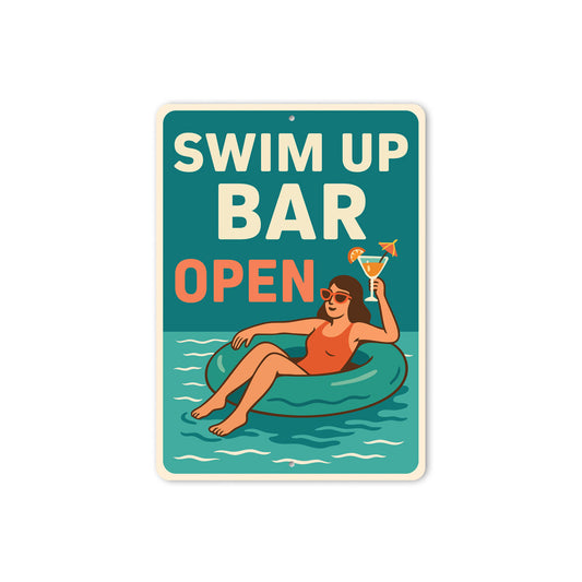 Swim-Up Bar Open Aluminum Sign Poolside Cocktail Decor