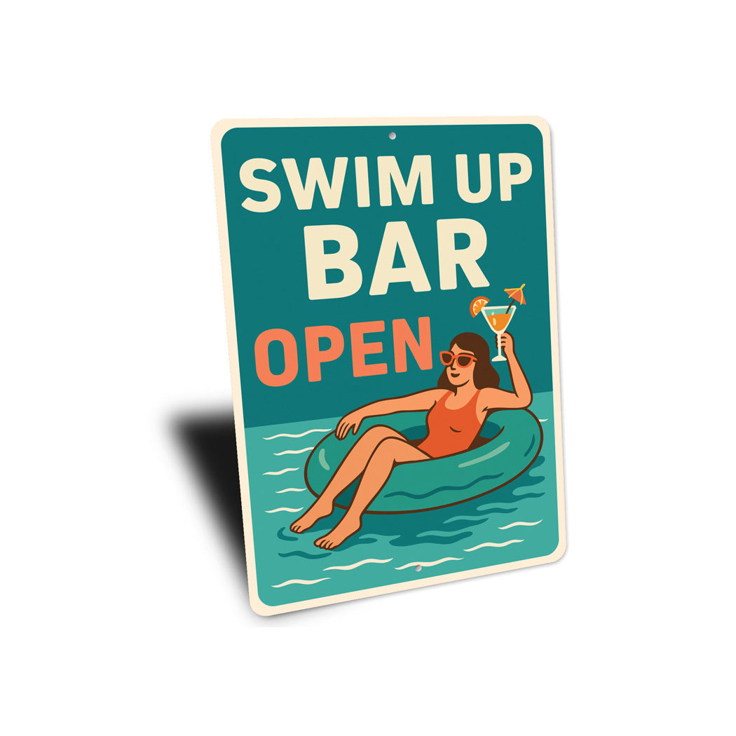 Swim-Up Bar Open Aluminum Sign Poolside Cocktail Decor