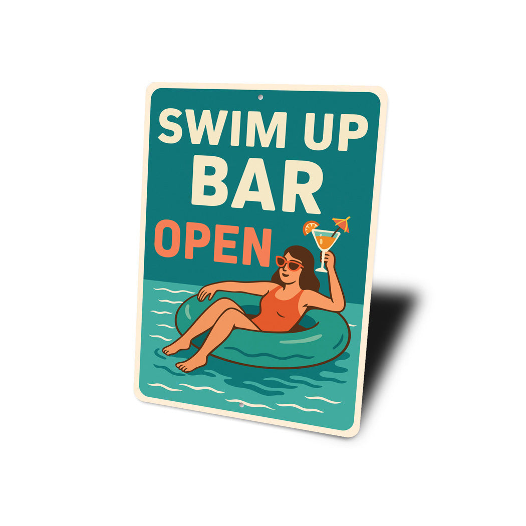 Swim-Up Bar Open Aluminum Sign Poolside Cocktail Decor