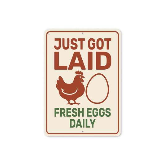 Fresh Eggs Daily Aluminum Farm Sign - Chicken Coop Decor