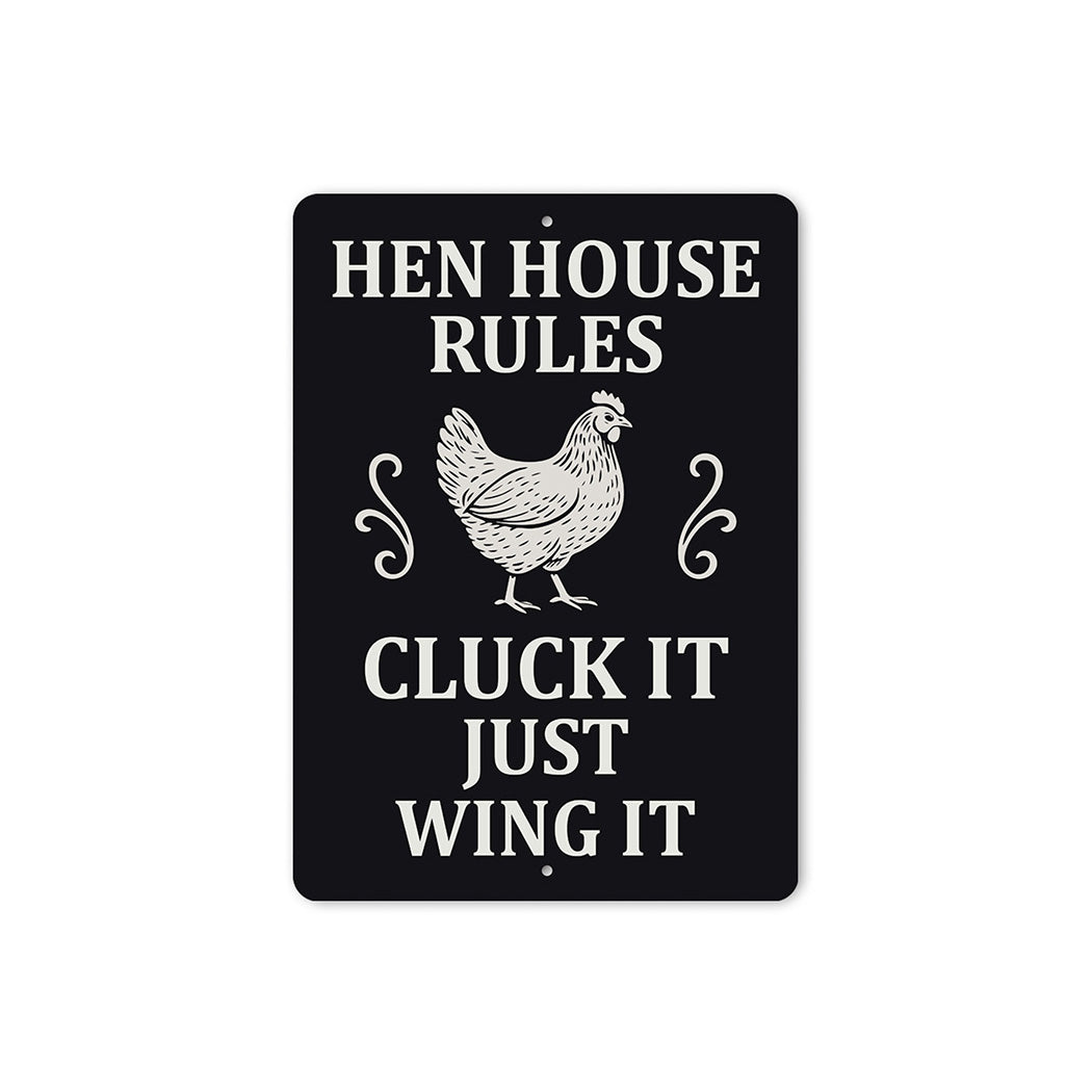 Hen House Rules Aluminum Sign - Funny Chicken Coop Decor