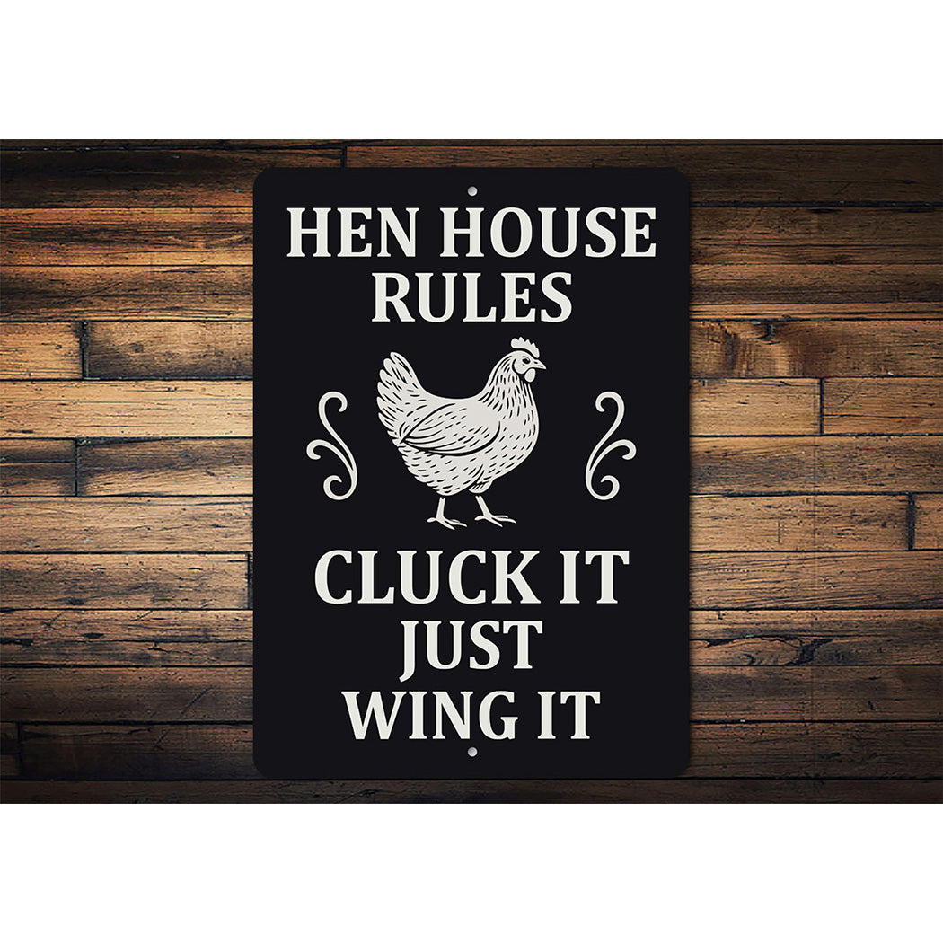 Hen House Rules Aluminum Sign - Funny Chicken Coop Decor