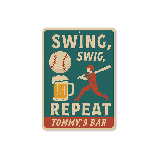 Funny Bar Wall Art Swing Swig Repeat Aluminum Sign