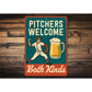 Dual-Meaning Pitcher Sign Baseball & Beer Aluminum Art