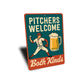 Dual-Meaning Pitcher Sign Baseball & Beer Aluminum Art