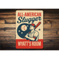 Vintage ALL-AMERICAN Slugger Aluminum Personalized Sign