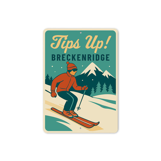 Vintage Tips Up! Breckenridge Ski Town Aluminum Sign