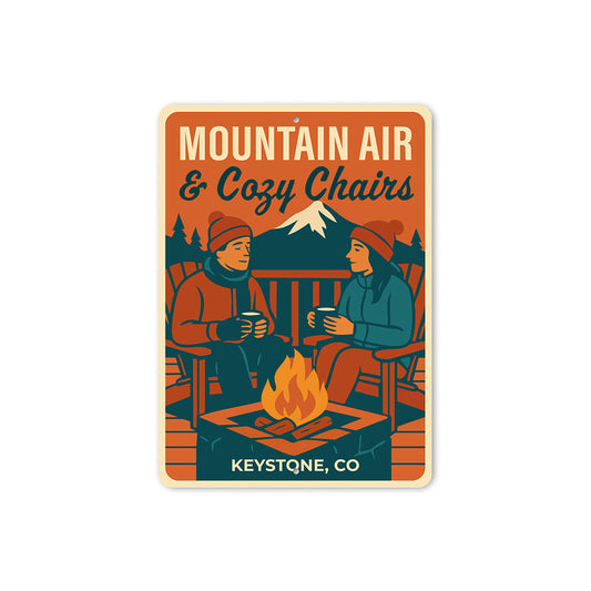 Vintage 'Mountain Air & Cozy Chairs' Keystone Co Metal Sign