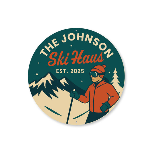 Vintage Personalized Ski Haus Aluminum Sign Est. 2025