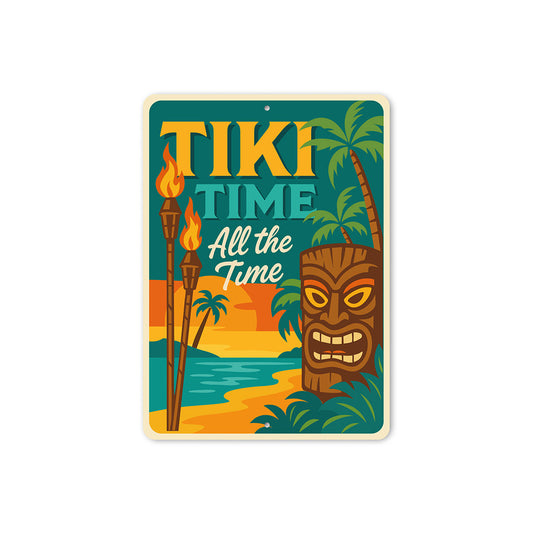 Vintage Tiki Time All the Time Aluminum Bar Sign