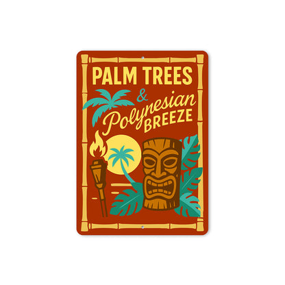 Vintage Palm Trees And Polynesian Aluminum Tiki Sign