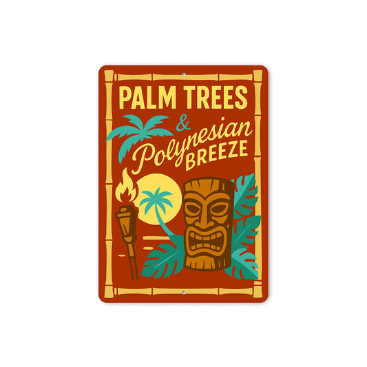 Vintage Palm Trees And Polynesian Aluminum Tiki Sign