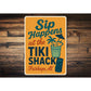 Vintage Sip Happens at the Tiki Shack Aluminum Sign