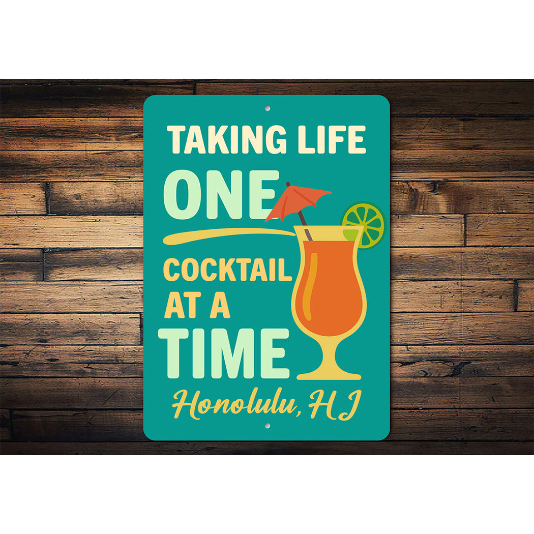 Retro Bar Metal Sign One Cocktail at a Time Decor