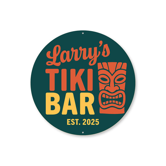Retro Tiki Bar Metal Sign Personalized Est. 2025 Decor