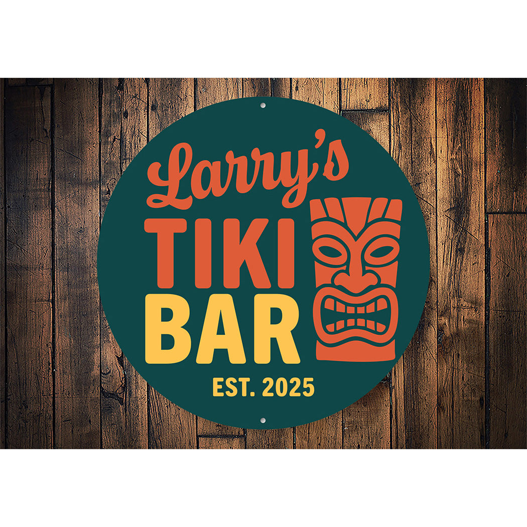 Retro Tiki Bar Metal Sign Personalized Est. 2025 Decor
