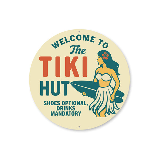Vintage Welcome to The Tiki Hut Metal Sign Shoes Optional