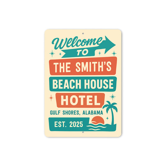 Retro Beach Hotel Metal Sign Personalized Gulf Shores Decor