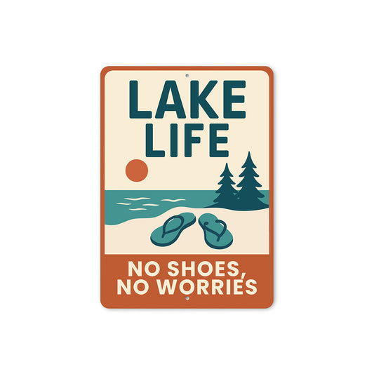 Rustic Lake House Metal Sign No Shoes No Worries Decor