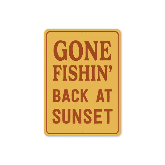 Vintage Gone Fishin Back at Sunset Aluminum Sign