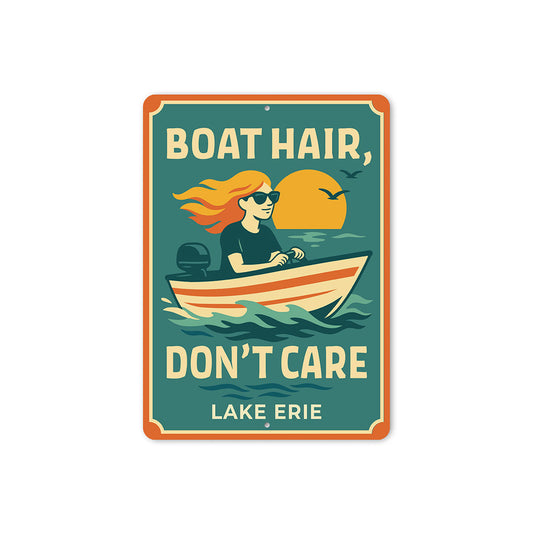 Retro Lake Metal Sign Boat Hair Don't Care Lake Erie Decor