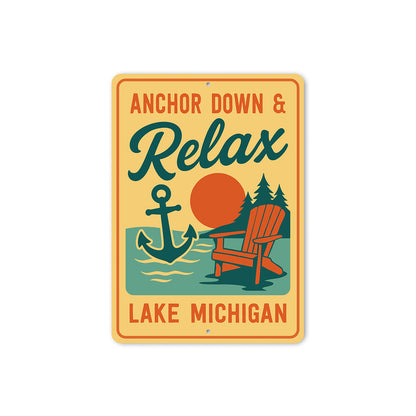 Nautical Lake Metal Sign Anchor Down Relax Lake Michigan