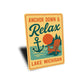 Nautical Lake Metal Sign Anchor Down Relax Lake Michigan