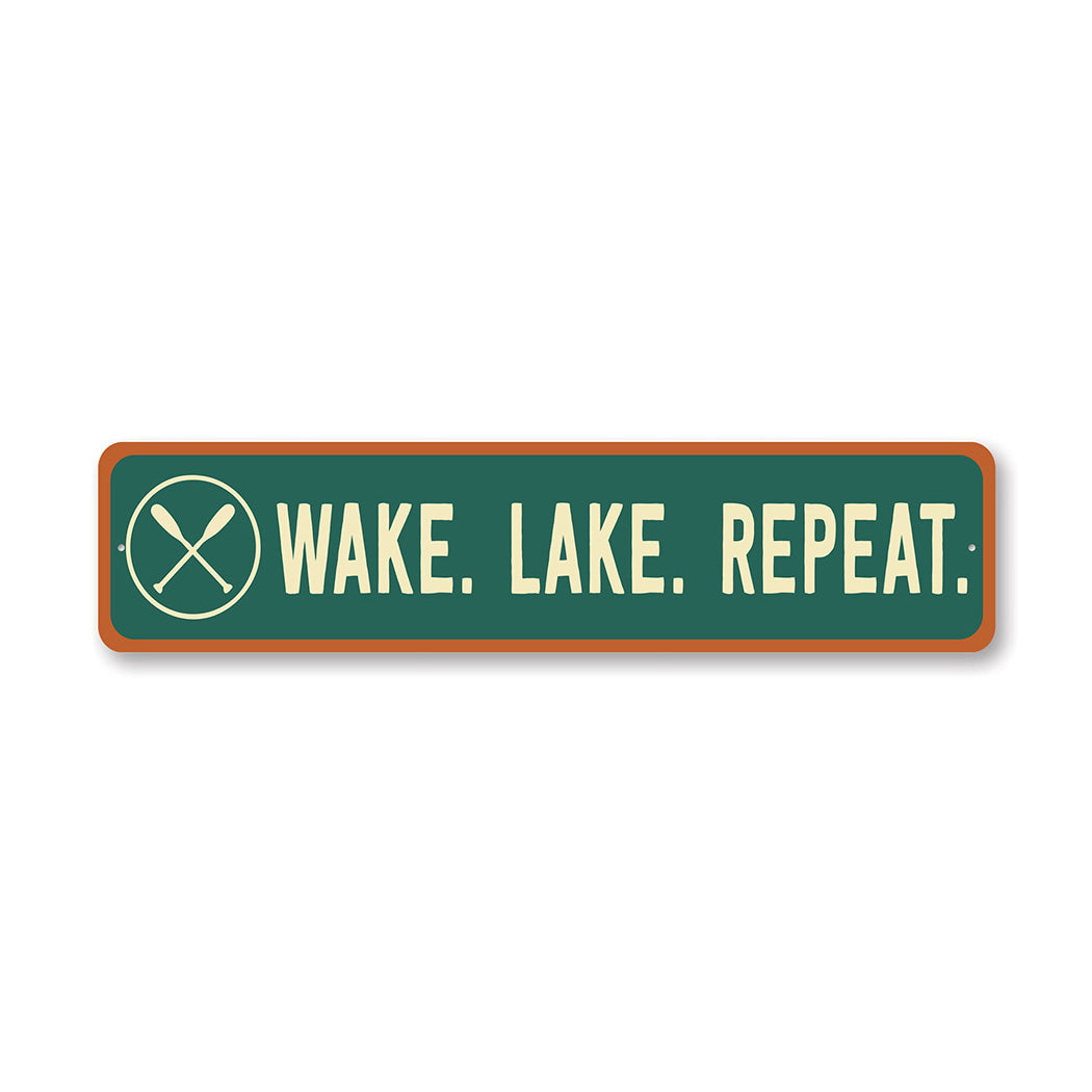 Retro Lake Metal Sign Wake Lake Repeat Waterfront Decor