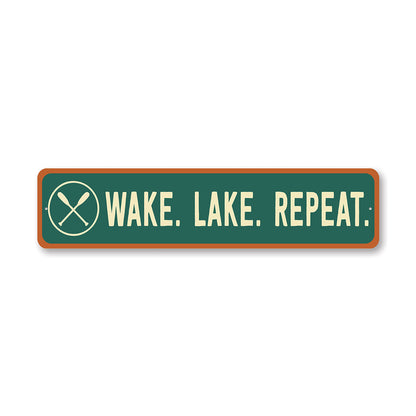 Retro Lake Metal Sign Wake Lake Repeat Waterfront Decor