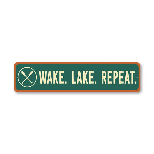 Retro Lake Metal Sign Wake Lake Repeat Waterfront Decor