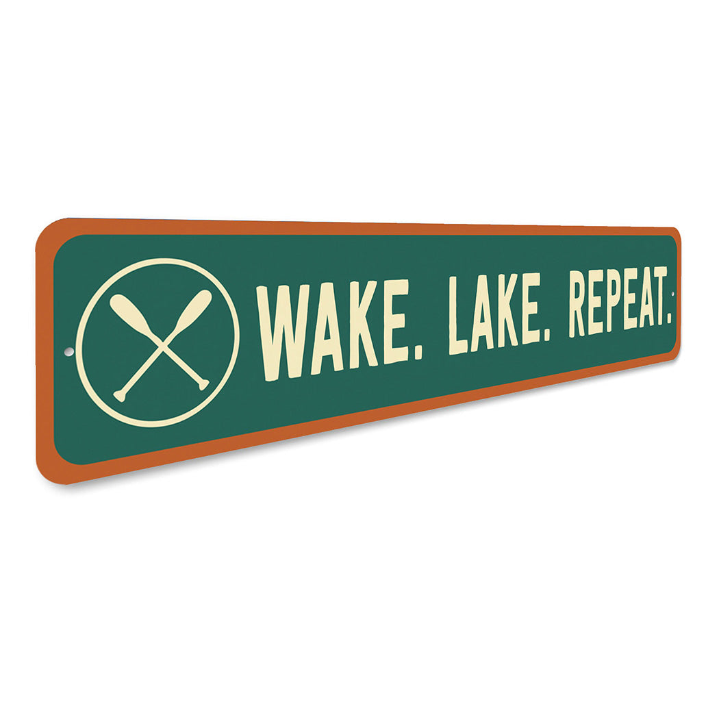 Retro Lake Metal Sign Wake Lake Repeat Waterfront Decor