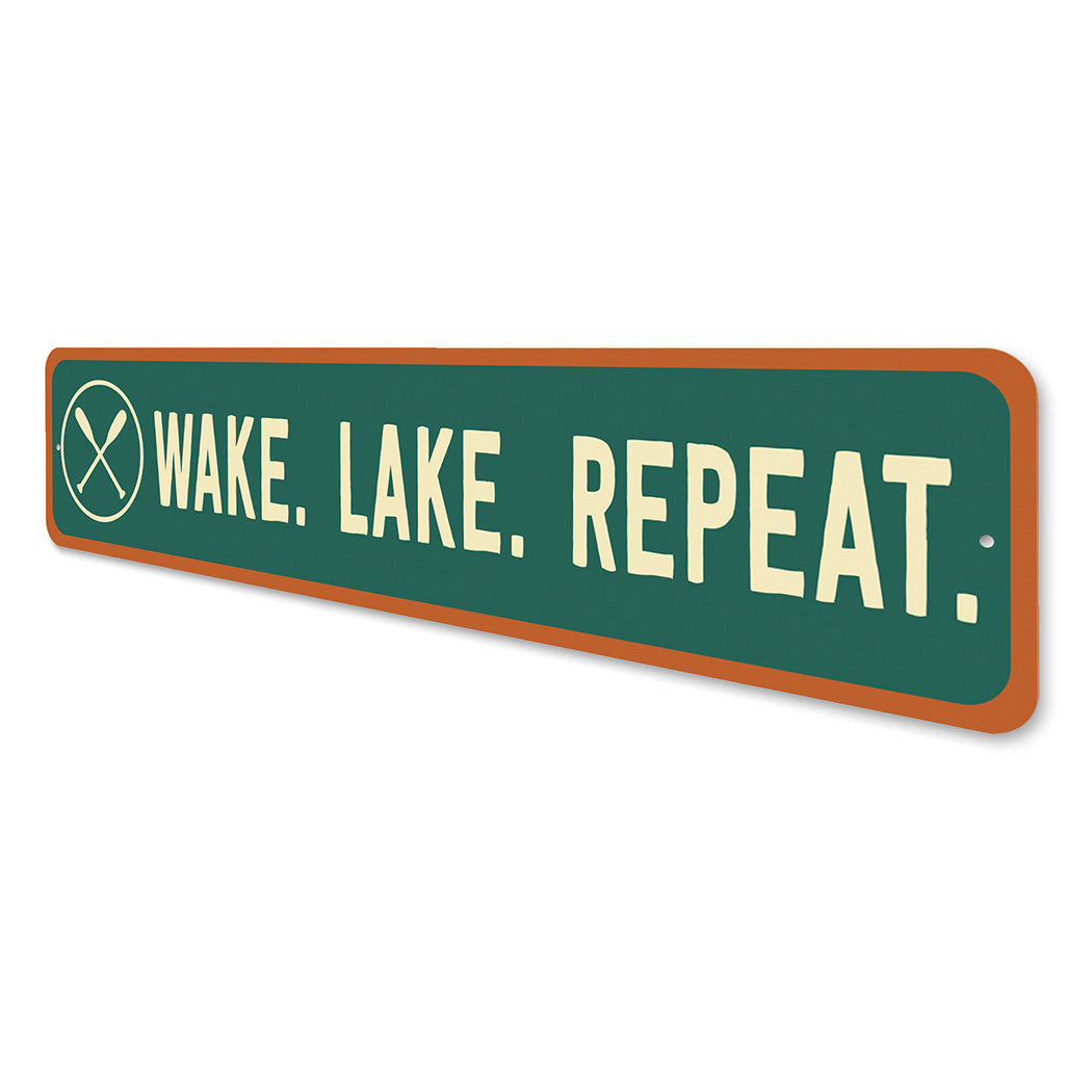 Retro Lake Metal Sign Wake Lake Repeat Waterfront Decor