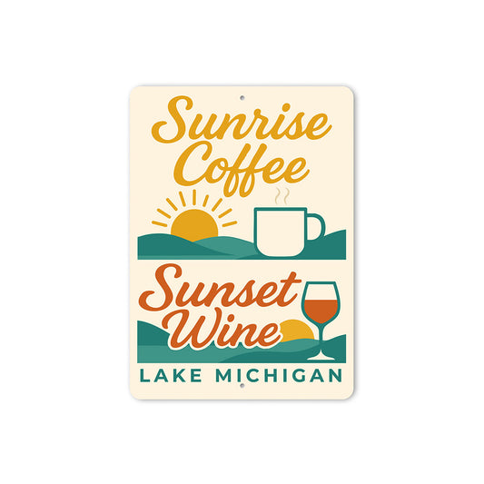Coffee & Wine Lakeside Sign Lake Michigan Sunrise Sunset