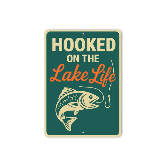 Hooked on the Lake Life Aluminum Sign Nautical Wall Decor