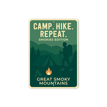 Camp Hike Repeat Sign Smokies Edition Aluminum Decor