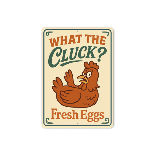 Funny What the Cluck? Aluminum Sign Fresh Eggs Farm Decor