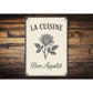 La Cuisine Bon Appétit Aluminum Sign French Kitchen Decor