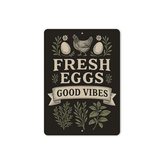 Fresh Eggs Good Vibes Aluminum Sign Farmhouse Chicken Decor