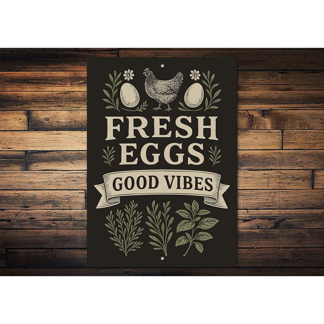 Fresh Eggs Good Vibes Aluminum Sign Farmhouse Chicken Decor