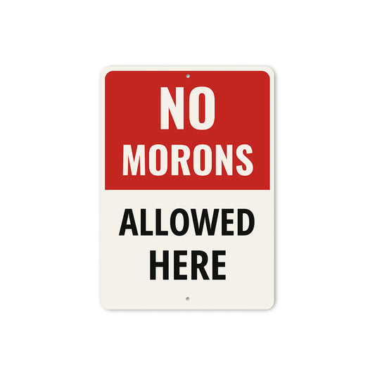 No Morons Allowed Aluminum Sign Humorous Workshop Decor