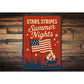 Stars Stripes Summer Nights Aluminum Sign Patriotic Decor