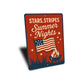 Stars Stripes Summer Nights Aluminum Sign Patriotic Decor