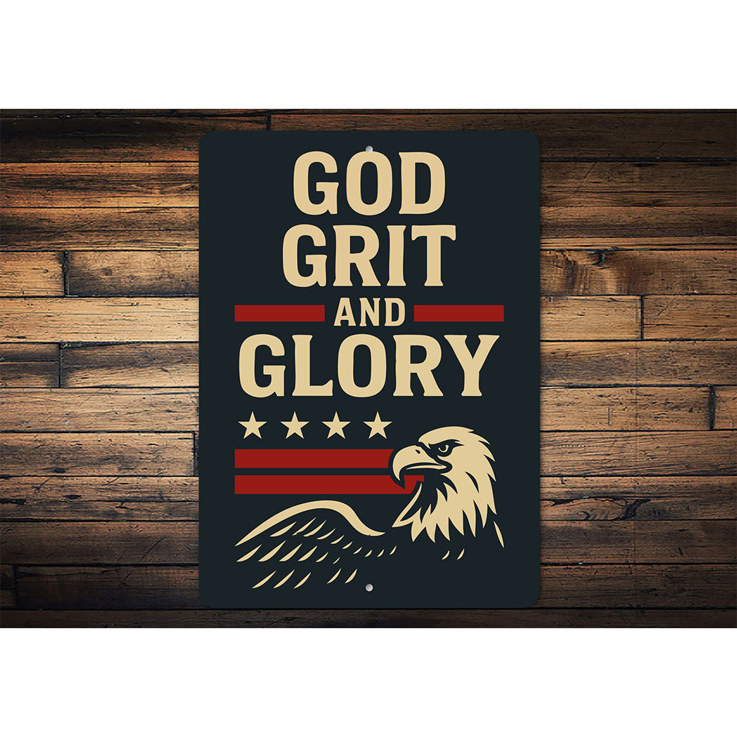 God Grit and Glory Metal Sign Inspirational Patriotic Decor