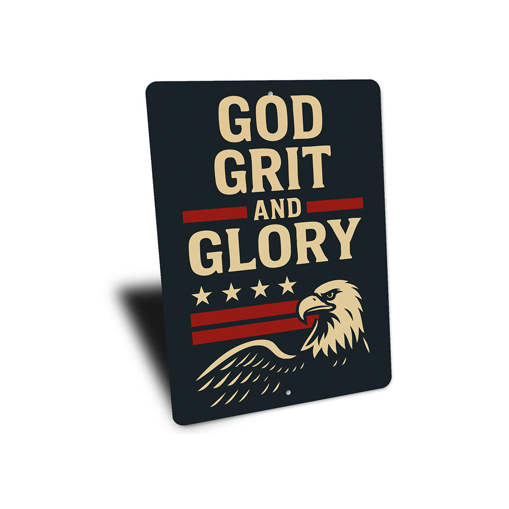 God Grit and Glory Metal Sign Inspirational Patriotic Decor
