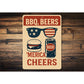 BBQ Beers & Merica Cheers Metal Sign Patriotic Party Decor