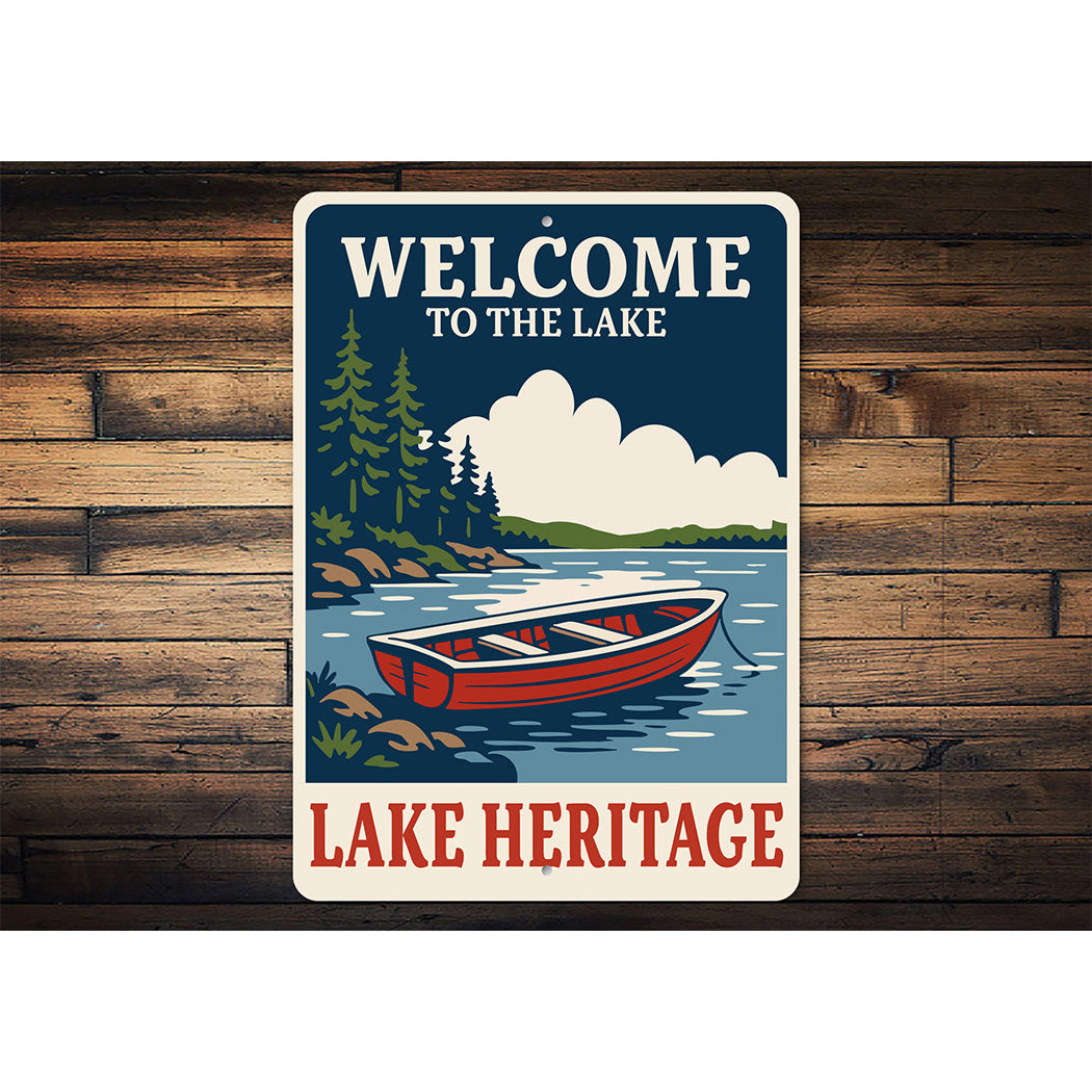 Welcome to the Lake Heritage Aluminum Rustic Lakeside Sign