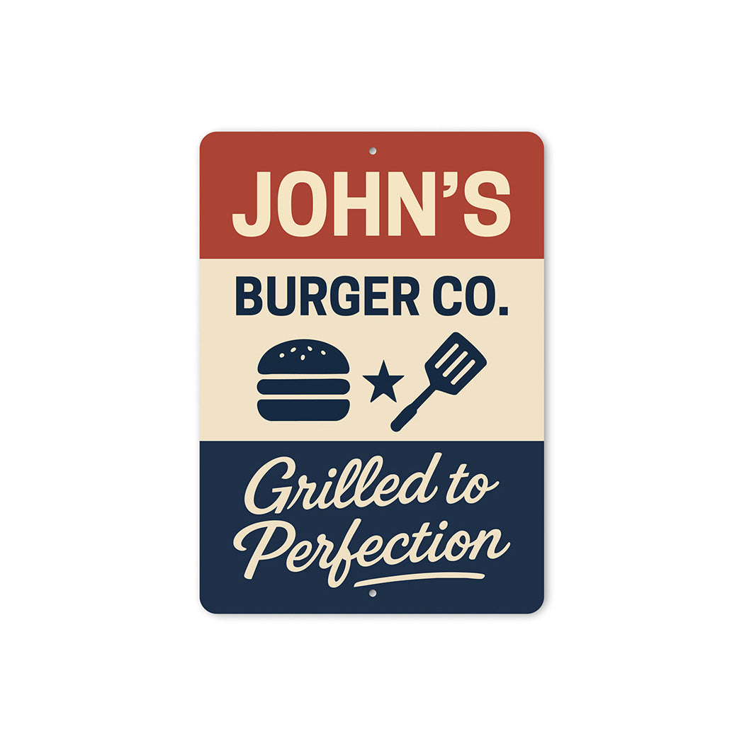 Personalized Burger Co. Grilled to Perfection Aluminum Sign